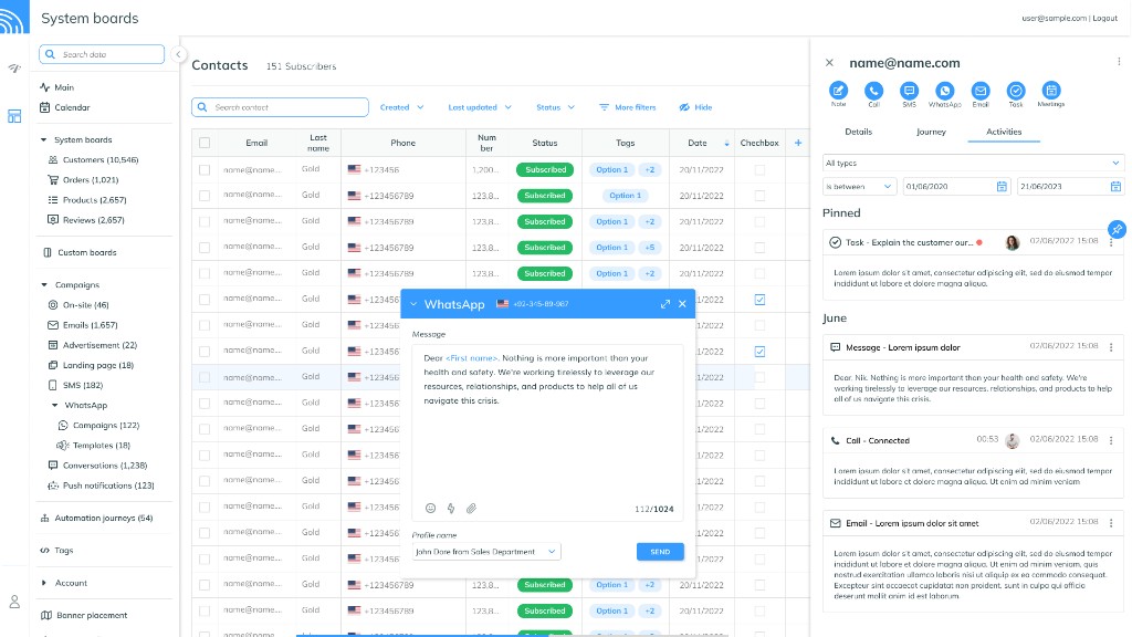 FORTVISION CRM — WhatsApp messaging and contact management