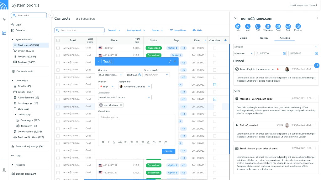 FORTVISION CRM — Task creation and activity timeline