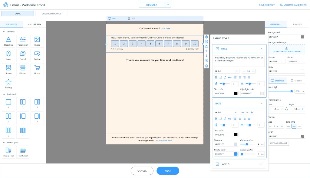 FORTVISION Email Rating and NPS Builder